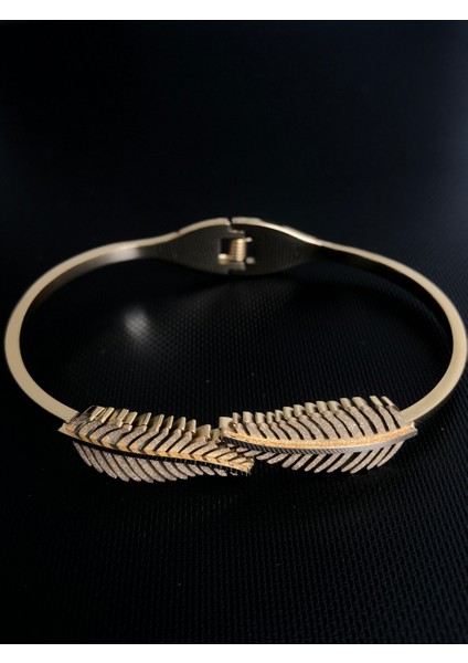 Palmiye Yaprağı Işıldayan Elmas Kesim Çelik Gold Kelepçe Bileklik 1,2 cm Genişlik fiyatları