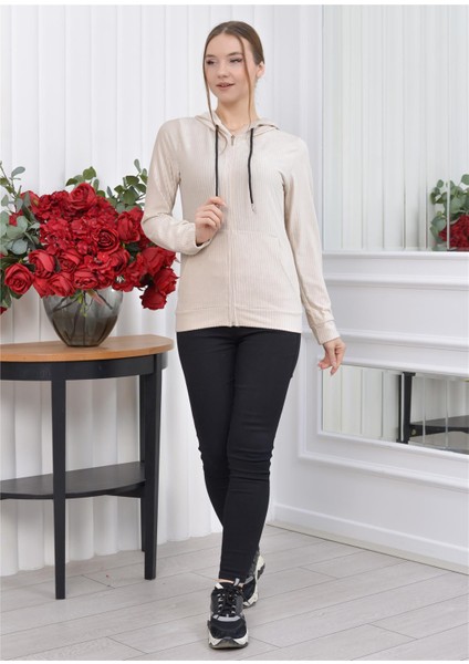 Kapşonlu Fitilli Kadife Hırka Kırık Beyaz Rengi fiyatları