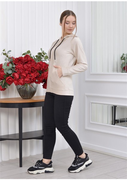 Kapşonlu Fitilli Kadife Hırka Kırık Beyaz Rengi fırsatları