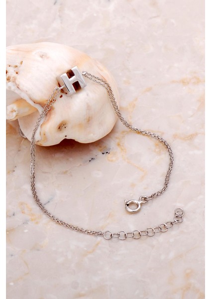 H Harfi Rodyumlu Gümüş Bileklik 4212