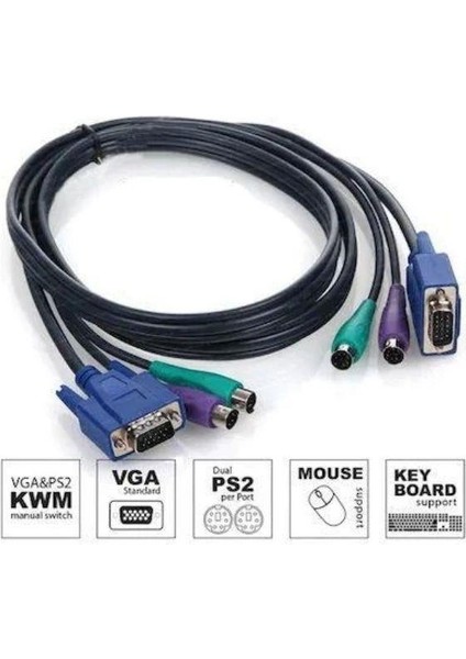 3 Metre Ps2 Kvm Switch Kablo VGA Dişi Erkek Kvm Switch Kablosu