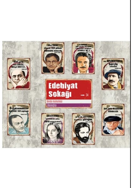 Edebiyatçılar Retro Ahşap Poster Set
