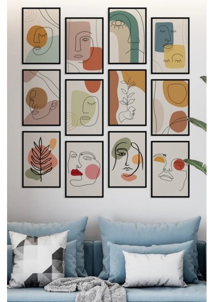 Modern Tasarım Çerçeve Görünümlü 12 Parça Ahşap Mdf Tablo