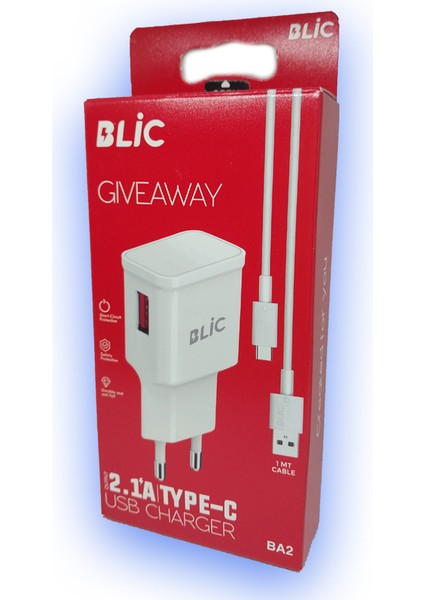 Gıveaway 2.1A Type-C USB Şarj Cihazı ve Kablo