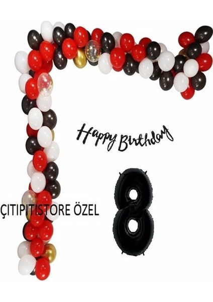 Lüks Kırmızı Siyah Doğum Günü Balon Zincir Seti