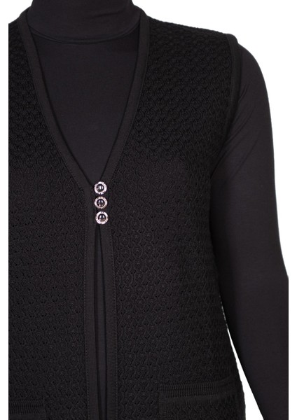 Kadın Sena Triko 3 Düğme Cepli Siyah Yelek fiyatları