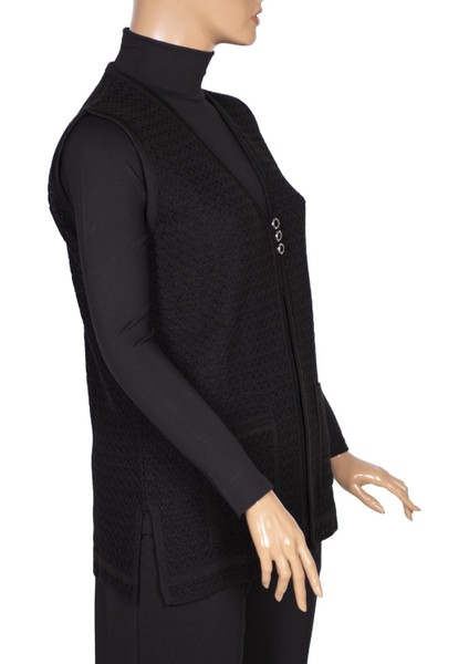 Kadın Sena Triko 3 Düğme Cepli Siyah Yelek modelleri