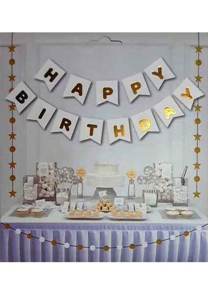 Beyaz Üzeri Gold Happy Birthday Yazısı
