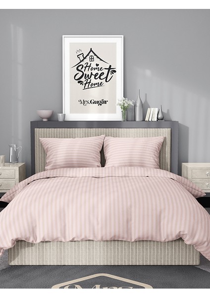 Çift Kişilik Saten Çizgili Pudra Nevresim Takımı fiyatları