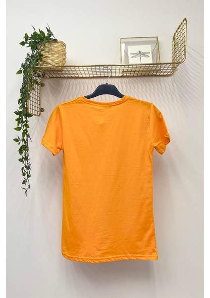 Nrnv Baskılı Bisiklet Yaka Normal Kalıp Tshirt - 1015 - Oranj