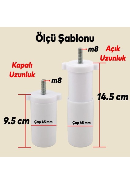 Gizli Mobilya Kanepe Sehpa Tv Ünitesi Koltuk Orta Destek Ayağı Ayarlanabilir 9.5 cm Beyaz Baza Ayak