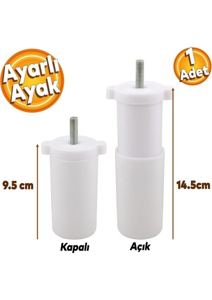 Gizli Mobilya Kanepe Sehpa Tv Ünitesi Koltuk Orta Destek Ayağı Ayarlanabilir 9.5 cm Beyaz Baza Ayak