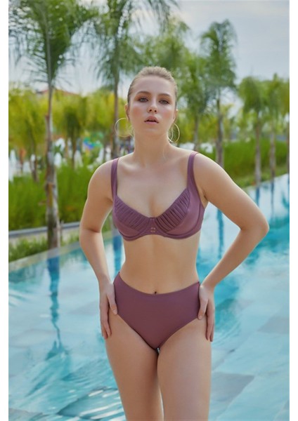 Akordiyon Balenli Toparlayıcı Bikini Takım B1477 Kestane