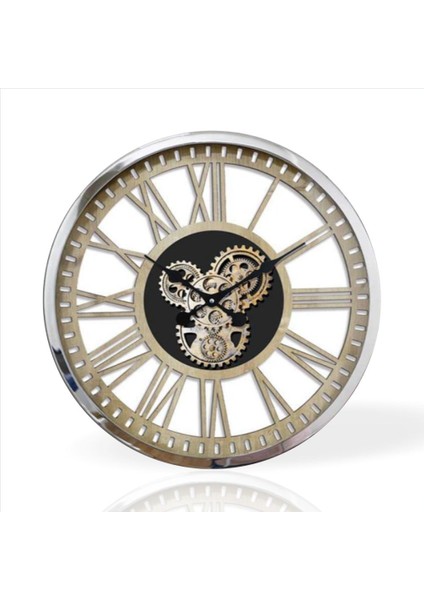 Büyük 60CM Metal Gövde Cam Muhafaza Döner Dişli Çark Mekanizmalı Hastane Otel Resepsiyon Duvar Saati
