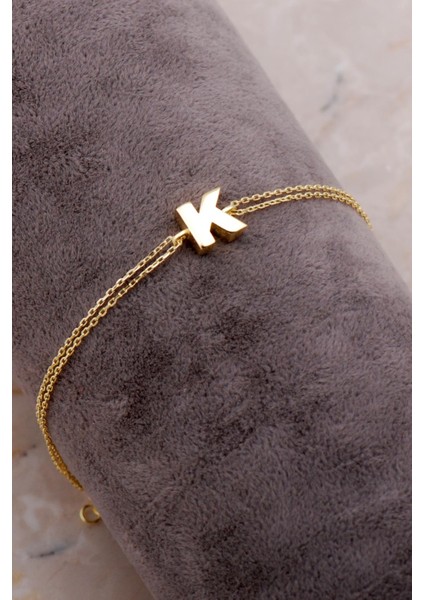 K Harfi Altın Kaplama Gümüş Bileklik 4220