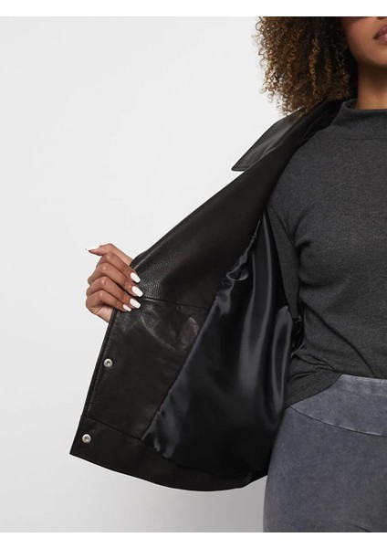 Casual Ceket Yaka Düz Uzun Kollu Kadın Deri Mont modelleri