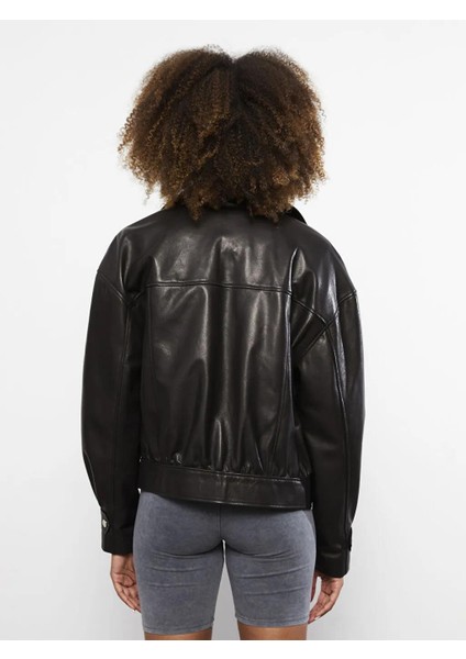 Casual Ceket Yaka Düz Uzun Kollu Kadın Deri Mont fırsatları