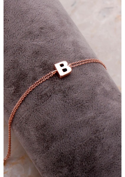 B Harfi Rose Gümüş Bileklik 4192