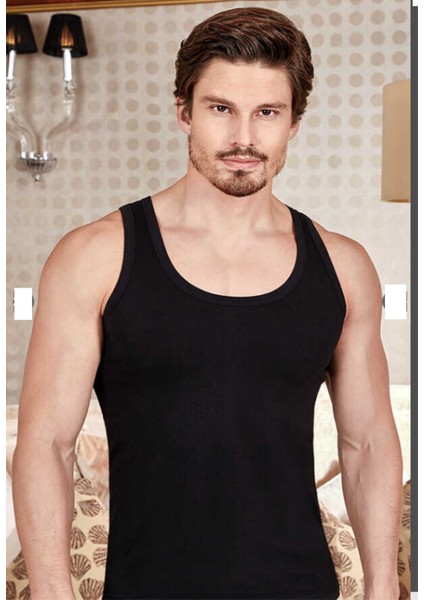 BERRAK 1022 Siyah Formalı Erkek 6'lı Paket Özel Dikişli Atlet %100 Pamuk