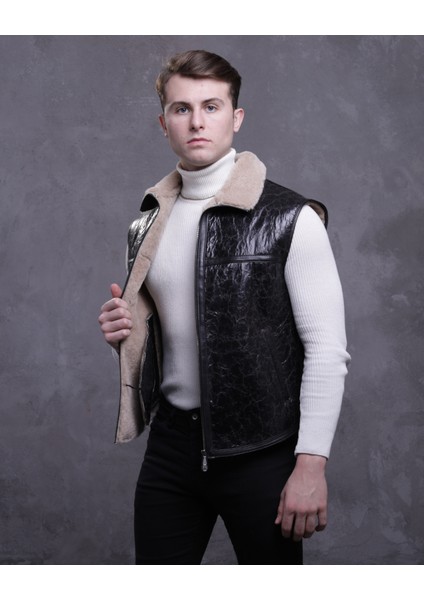 Erkek Hakiki Deri Kürklü Yelek