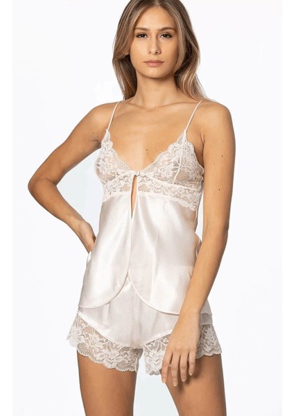 405 Saten Şort Takım Ekru modelleri