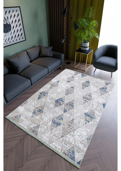 Salon Halısı Modern Lacivert Yolluk Kaymaz Yuvarlak Oval Kesme Ince Yıkanabilir Halı