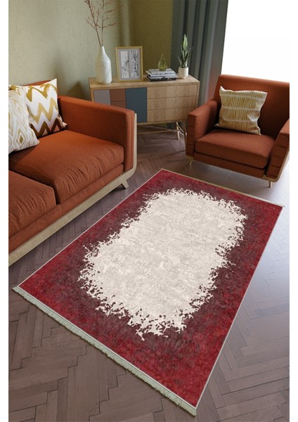 Salon Halısı Otantik Bordo Gri Yolluk Kaymaz Yuvarlak Oval Kesme Ince Yıkanabilir Halı