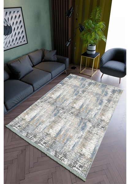 Salon Halısı Modern Lacivert Krem Yolluk Kaymaz Yuvarlak Oval Kesme Ince Yıkanabilir Halı