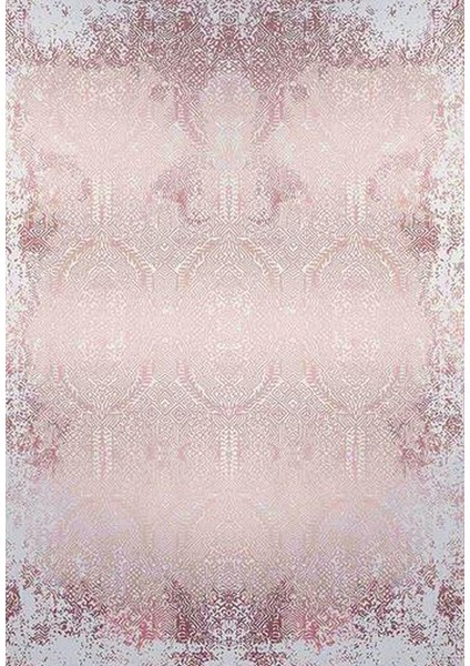 Salon Halısı Modern Pembe - Gri Pembe Yolluk Kaymaz Yuvarlak Oval Kesme Ince Yıkanabilir Halı