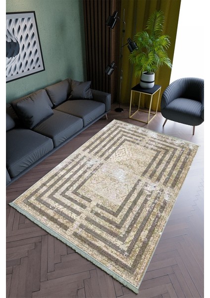 Salon Halısı Modern Bej Kahverengi Yolluk Kaymaz Yuvarlak Oval Kesme Ince Yıkanabilir Halı
