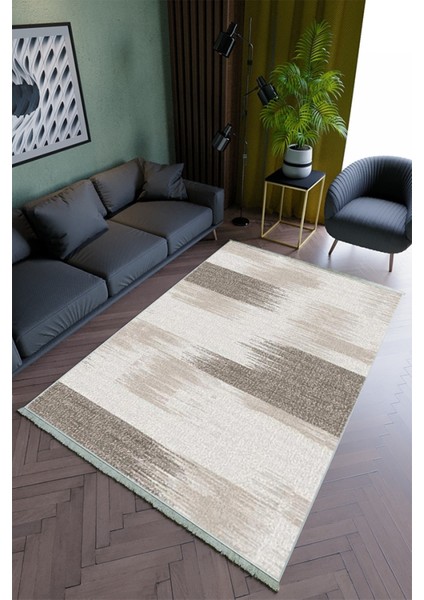 Salon Halısı Modern Bej Kahverengi Yolluk Kaymaz Yuvarlak Oval Kesme Ince Yıkanabilir Halı