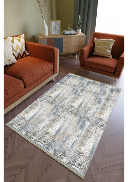 Salon Halısı Otantik Lacivert Krem Yolluk Kaymaz Yuvarlak Oval Kesme Ince Yıkanabilir Halı