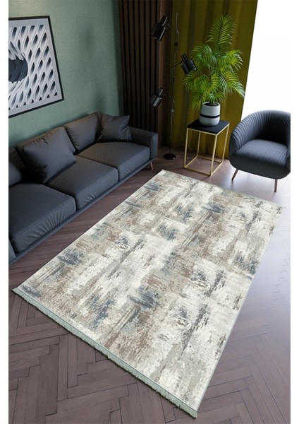 Salon Halısı Modern Kahverengi Yolluk Kaymaz Yuvarlak Oval Kesme Ince Yıkanabilir Halı