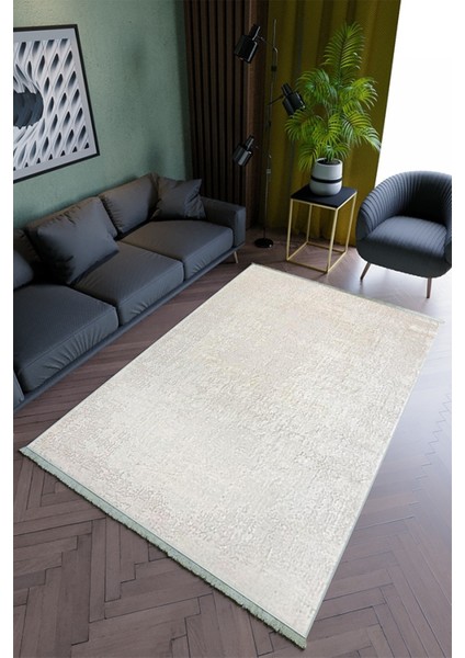 Salon Halısı Modern Bej Gri Yolluk Kaymaz Yuvarlak Oval Kesme Ince Yıkanabilir Halı
