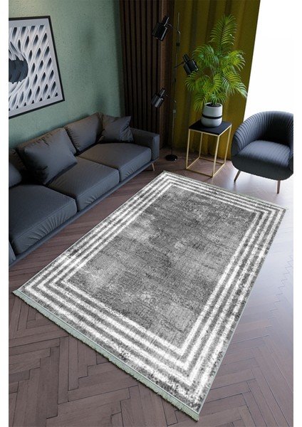 Salon Halısı Modern Gri Yolluk Kaymaz Yuvarlak Oval Kesme Ince Yıkanabilir Halı