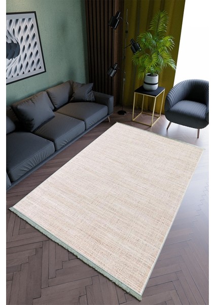 Salon Halısı Modern Ekru Yolluk Kaymaz Yuvarlak Oval Kesme Ince Yıkanabilir Halı