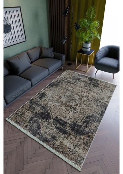 Salon Halısı Modern Siyah Kahverengi Yolluk Kaymaz Yuvarlak Oval Kesme Ince Yıkanabilir Halı