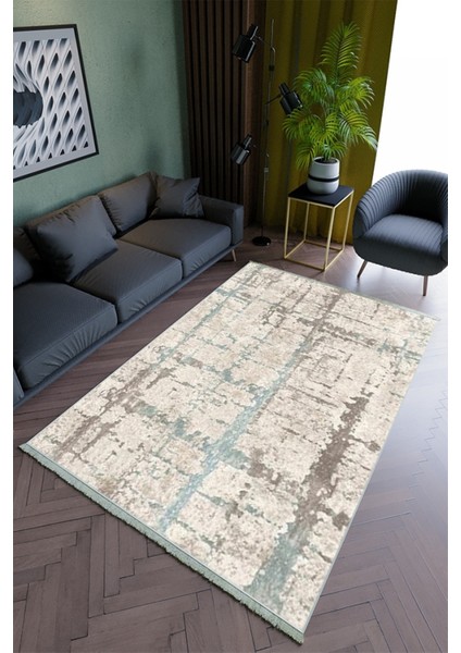 Salon Halısı Modern Gri Turkuaz Yolluk Kaymaz Yuvarlak Oval Kesme Ince Yıkanabilir Halı
