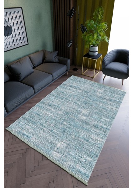 Salon Halısı Modern Mavi Yolluk Kaymaz Yuvarlak Oval Kesme Ince Yıkanabilir Halı