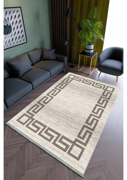 Salon Halısı Modern Yeşil Yolluk Kaymaz Yuvarlak Oval Kesme Ince Yıkanabilir Halı