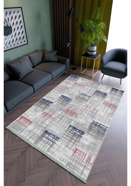 Salon Halısı Modern Gri Lacivert Pembe Yolluk Kaymaz Yuvarlak Oval Kesme Ince Yıkanabilir Halı