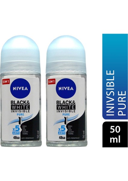 Kadın Roll On Deodorant Black&white Invisible Pure 48 Saat Anti-Perspirant Koruma 50ML 42243229 (2 Adet)
