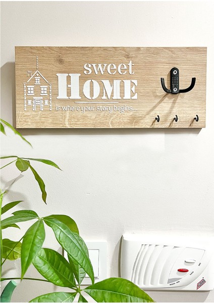 Ahşap Anahtarlık Askılığı Anahtar Asacağı Duvar Askılığı Dekoratif Askılık 15 x 40 cm