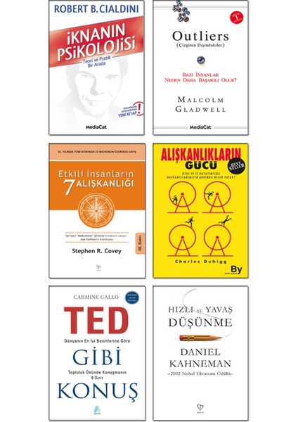 İknanın Psikolojisi - Outliers - Ted Gibi Konuş - Alışkanlıkların Gücü - Hızlı ve Yavaş Düşünme - Etkili İnsanların 7 Alışkanlığı - 6 Kitap