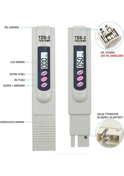 Tds-3 Su Kalite Sıcaklık Saflık Ölçüm Test Cihazı