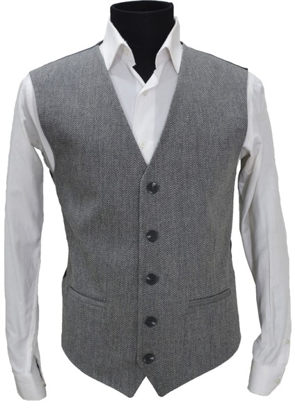 Erkek Yelek V Yaka Gri Balıksırtı 50436