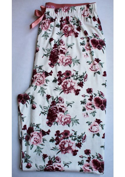 Ev Giyim Çiçekli Pijama Altı Yüksek Bel %100 Modal Kumaş Beyaz Modern Estetik Ince Yazlık