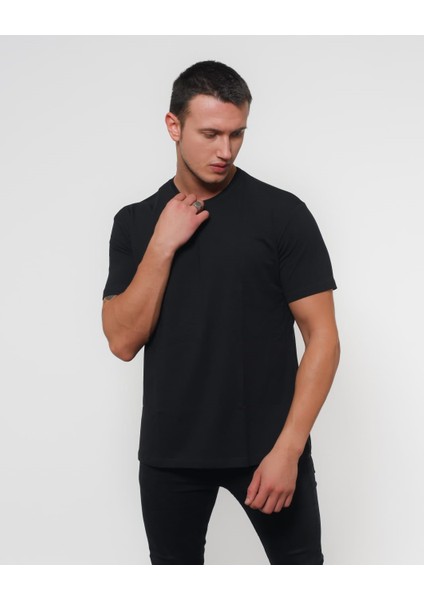 Erkek Tshirt Oversize Rahat Kalıp Premium Bisiklet Yaka
