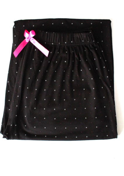 Büyük Beden Pijama Altı Modal Kumaş Modern Estetik Puantiyeli Siyah Battal Boy