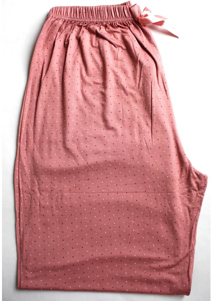 Pudra Pembe Puanlı Büyük Beden Pijama Altı %100 Modal Ince Yazlık Esnek Kumaş Estetik